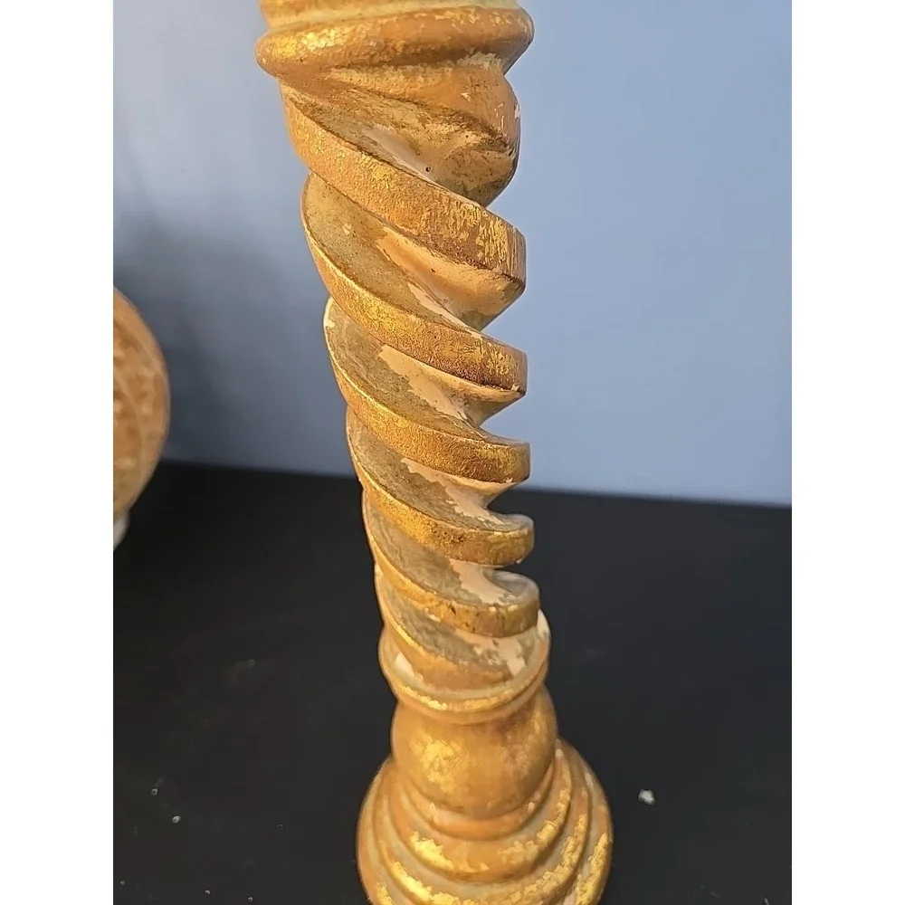 Vintage Spiral Twist Candle Holder Gilded Gold Finish Heavy Resin 14